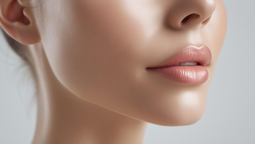 una mujer con un mentón definido al haberse aplicado acido hialuronico