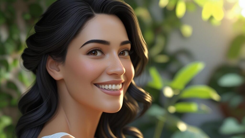 una mujer con una nariz pequeña y respingada depsues de hacerse un tratamiento de rinomodelación con ácido hialurónico en bogotá