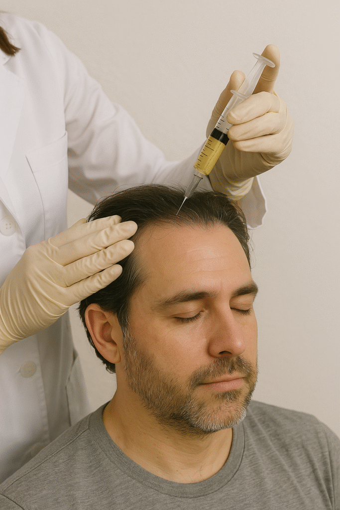 el plasma rico en plaquetas puede ayudarte contra la alopecia, tal y como el señor de la imagen