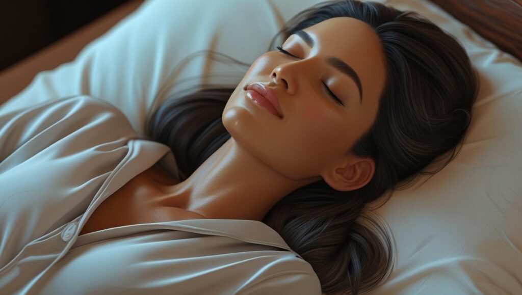 esta mujer tiene foxy eyes y está durmiendo boca arriba para seguir los cuidados del especialista